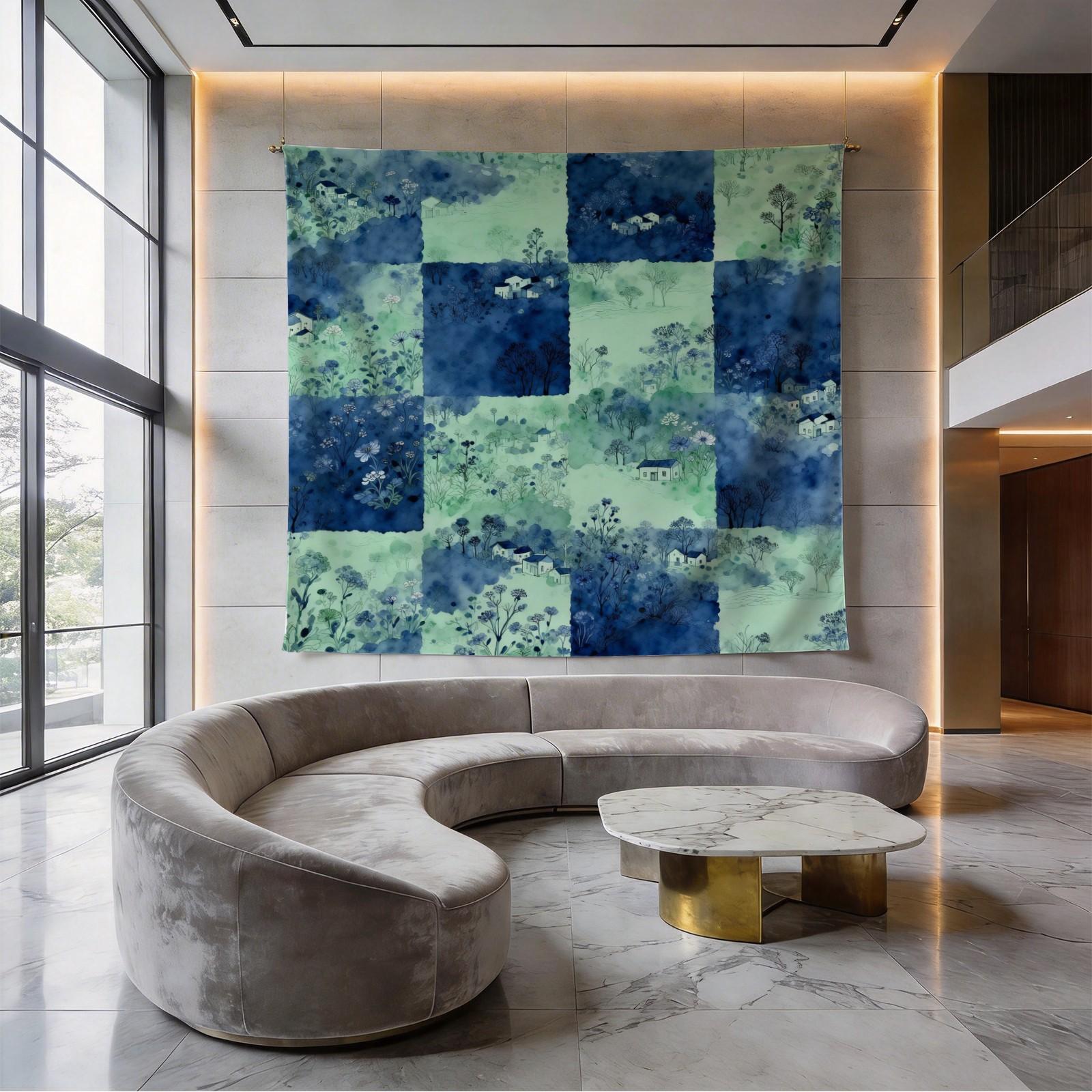 1 Piece Watercolor Landscape Checkered Tapestry, HD Digital Printed Wall Hanging Tapestries, Lightweight Fadeless Aesthetic Room Decor for Bedroom & Living Room, Easy to Hang, Add Vibrant Color to Your Space