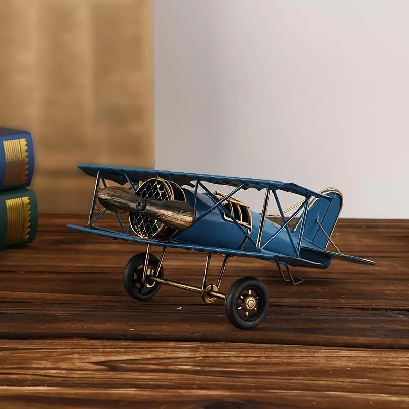 Retro Metal Biplane Model, Classic Wwii Airplane Ornament, Office & Home Desktop Decoration, Miniature Models, Perfect Gift for Pilots & Aviation Enthusiasts