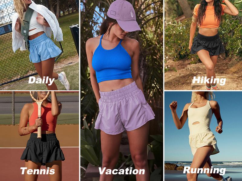 FireSwan Athletic Shorts for Women High Waisted Elastic Running Shorts Gym Workout Flowy Shorts with Pockets