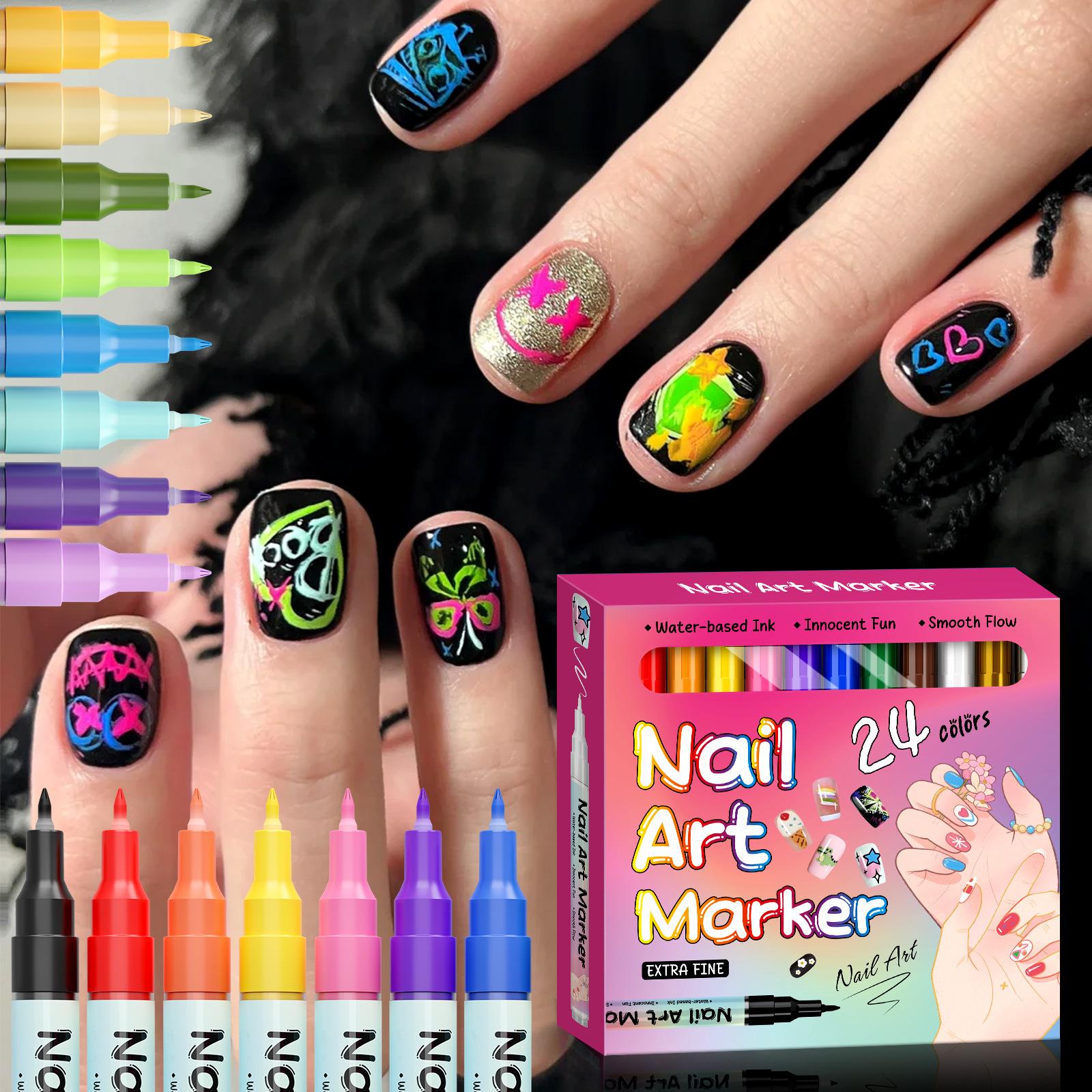 24 Color Nail Art Pens Set, Quick-Dry Nail Paint Markers, Doodle Pen Kit, Christmas Gift, Manicure Drawing Flower Pens