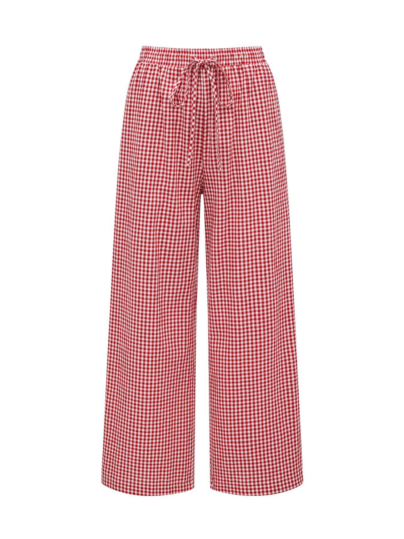 Women's Plaid Wide Leg Pants, Casual Loose Straight Fit, Drawstring Waist, Pockets, Home Sleepwear, Loungewear, Spring & Fall Fashion