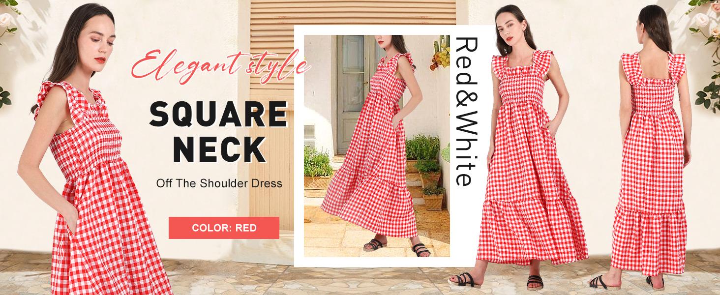 Chouyatou Women's Sleeveless Strap Retro Plaid A-Line Smocked Maxi Long Dress with Ruffled Hem SpringStatements