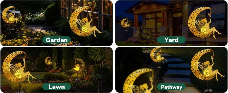 Solar Garden Statues Outdoor Decor Fairy Moon Figurine Light Stake, Housewarming Ornament for Patio, Lawn, Yard, Pathway, Unique Gift Ideas for Gardening Mom Grandma