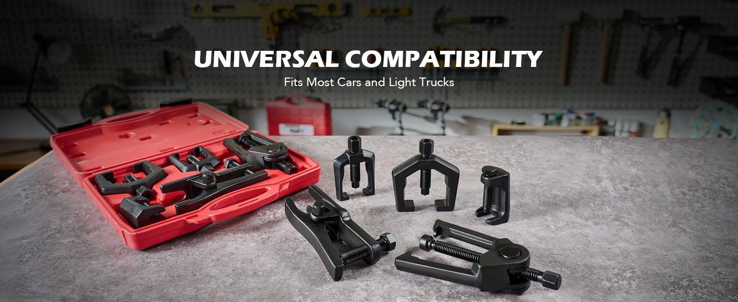 OMT 5-in-1 Heavy Duty Ball Joint Separator, Pitman Arm Puller, Tie Rod End Tool Set, Splitter Removal Kit Red/Blue/Red Black, Mutifunction Tool Set for Front End Service, Gift for men, Home car repair, Automotive Maintance