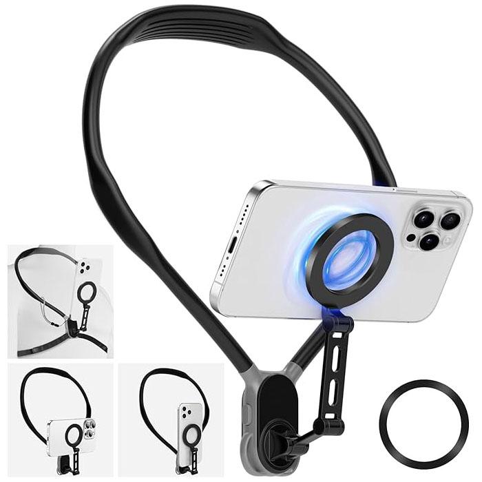 Dedicated neck-mounted phone mount for recording; magnetic neck/chest mount; hands-free phone mount with shock-absorbing chest strap; hands-free first-person view neck mount compatible with iPhone 15/14/13/12 series and all Android phones