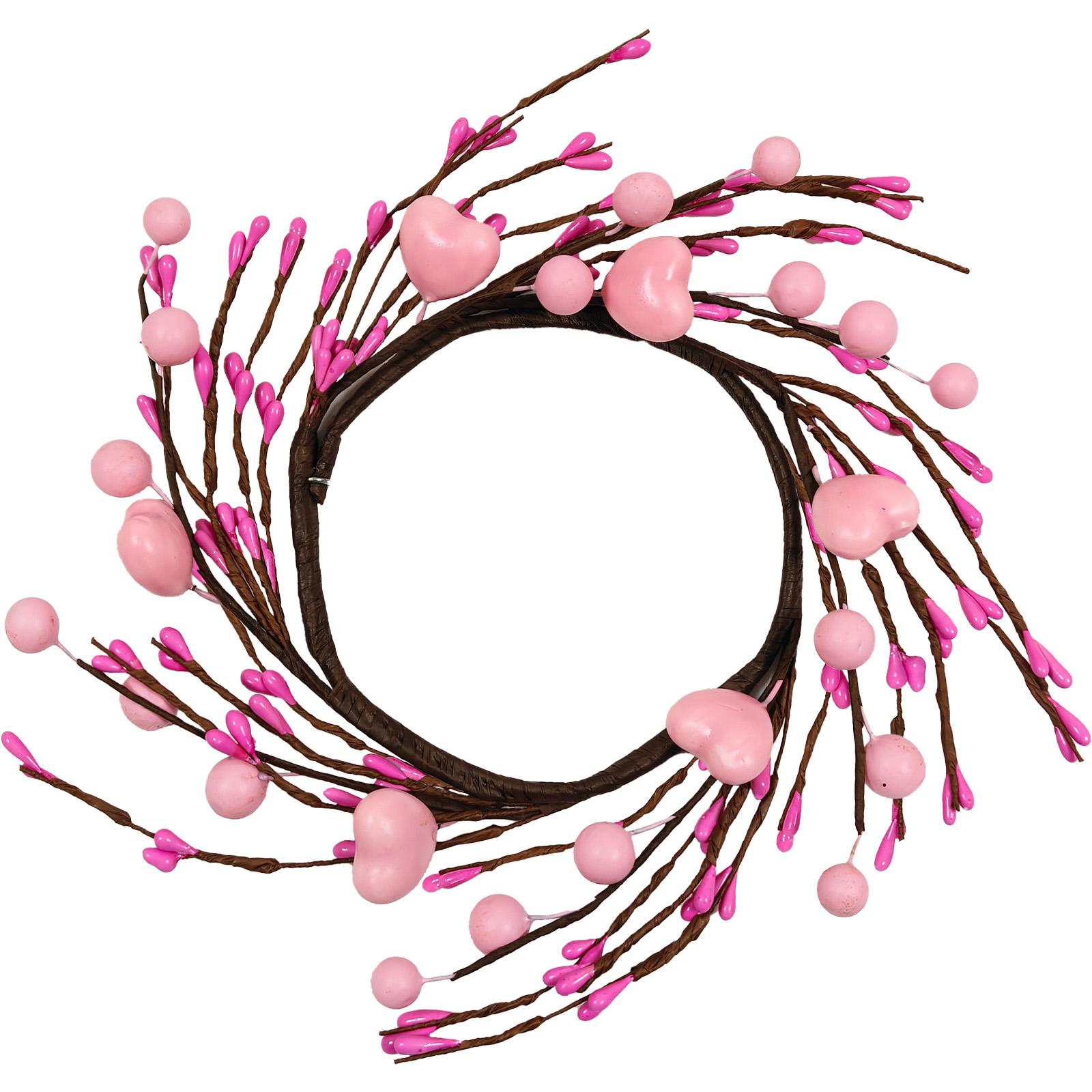 10-inch Valentine's Day wreath candlestick with small wreaths featuring red and pink hearts; suitable for dining table, window, and home Valentine's Day decorations, Home Decor Ornaments