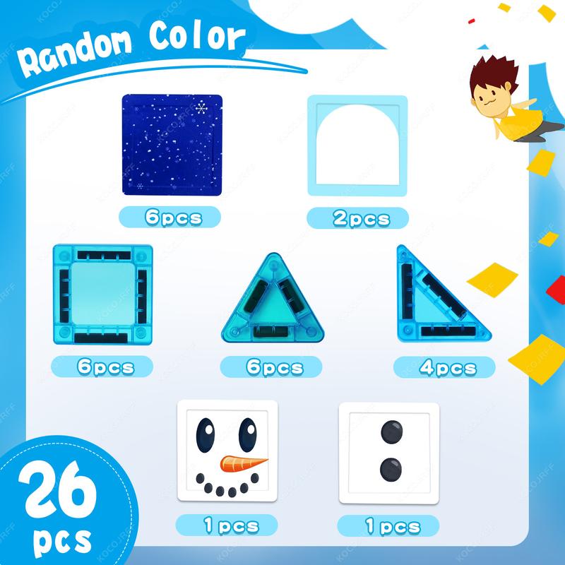 Winter Snowman Magnetic Building Set, Magnetic Building Blocks, Travel Kit with Multiple Construction Options, Boy Girl Birthday Gift, Christmas New Year Present