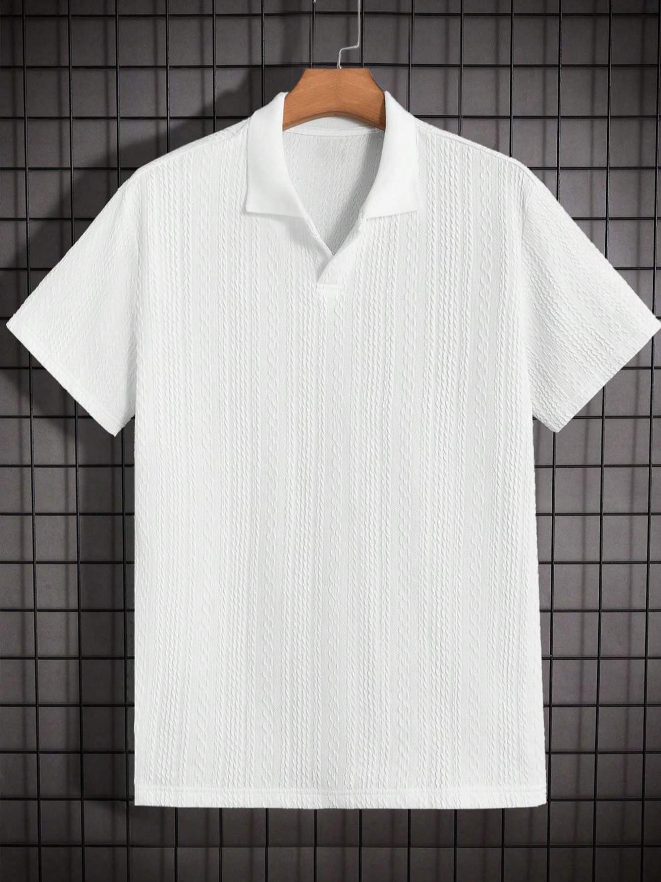 Men's Textured Polo Shirt, Casual Short Sleeve Button Front Top for Summer, Fashion Men's Clothes for Daily Wear, Understated Elegance