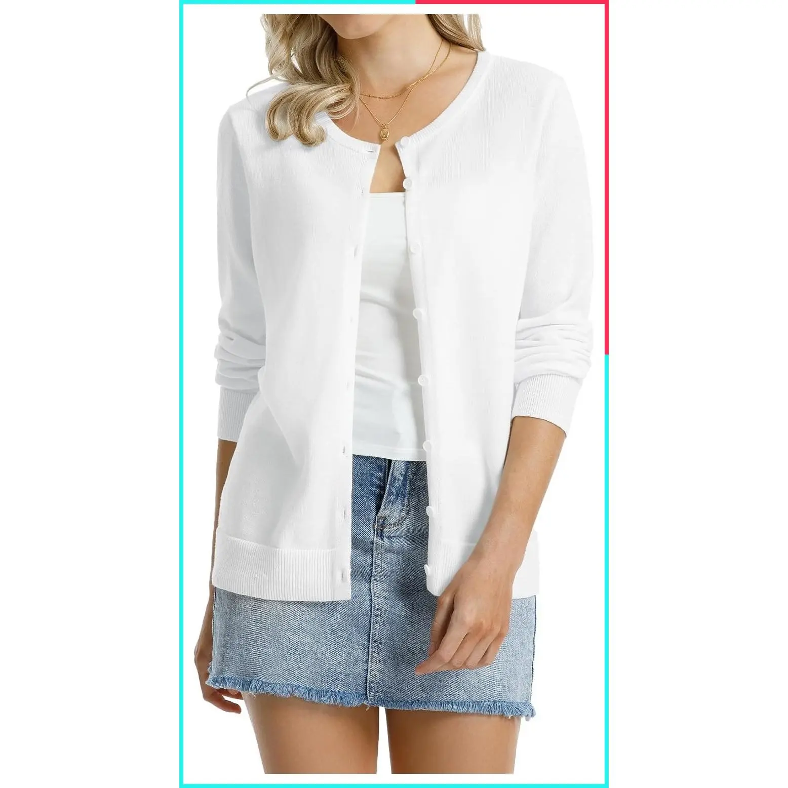 Women's 100% Cotton Lightweight Long Sleeve Cardigan Sweater Button Down Knit Open Front Casual Layering Everyday
