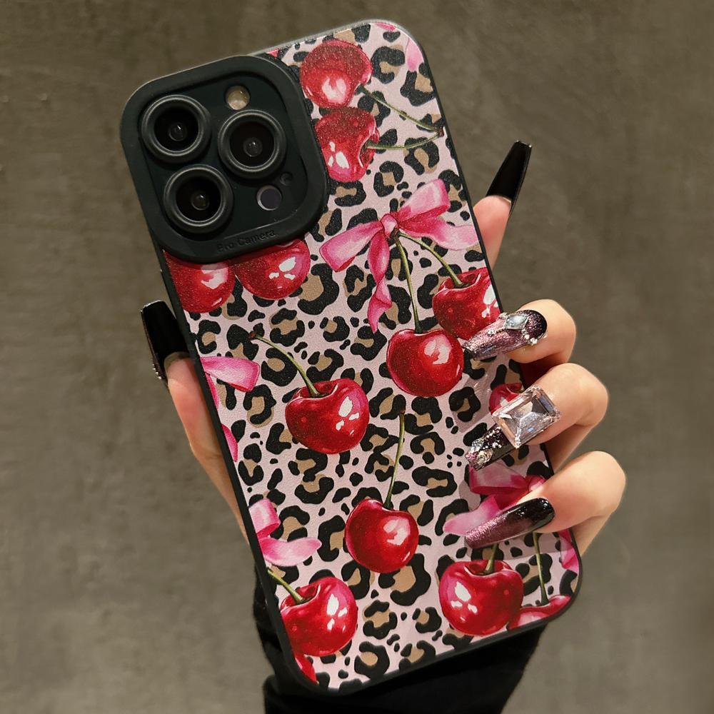Butterfly Leopard Cherry Pattern Shockproof Durable Phone Case, Cover, Soft Tpu Material, Compatible with iPhone 11/12/13/14/15 Pro Max/16 Pro/17/x/XR/7/8 Plus