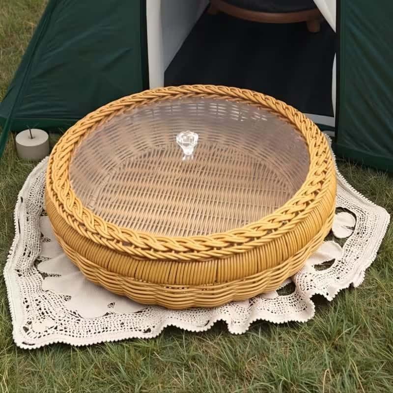 Handmade Storage Basket with Transparent Lid, Reinforced Organizer, Home Decor, Multi-Use for Living Room, Bedroom, Garden, Camping, Party