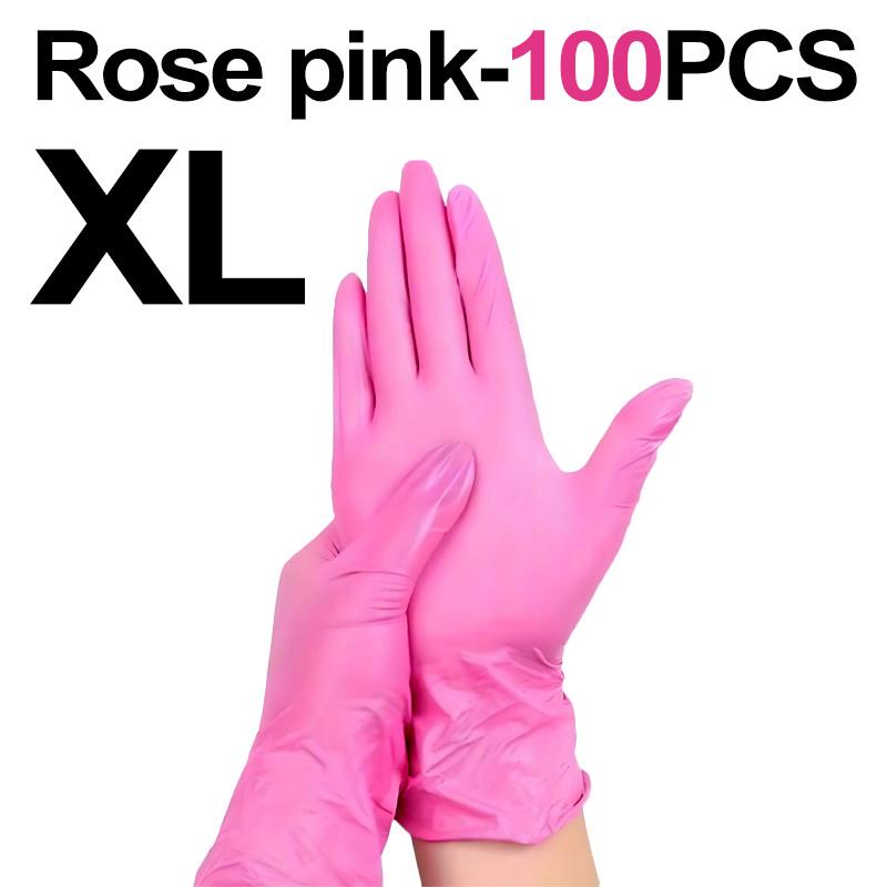 100/50/20 pcs, durable rose-pink nitrile gloves, odor-free, suitable for kitchen dishwashing, bathroom cleaning, tattooing, painting, beauty treatments, pedicures, hair coloring, hotel and pet care—an essential for household cleaning.