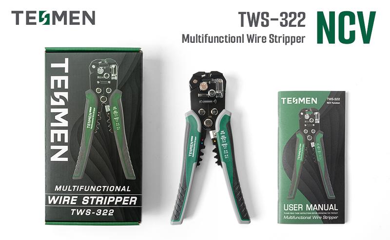 TESMEN TWS-322 Wire Stripper Self Adjusting Cable Stripping tool with Non-Contact Voltage Detection, 4-in-1 Automatic Wire Pliers, Universal Wire Cutters and Crimping Tool, for 10-24 AWG Electrical Wire