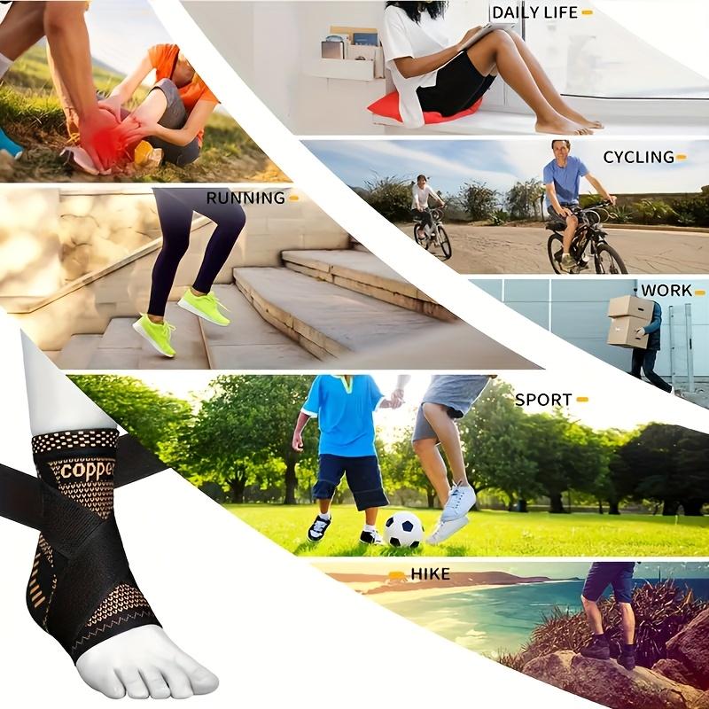 Adjustable Copper Compression Ankle Brace Support Sleeves, Breathable Strap for Running Fitness Sports, 2pcs