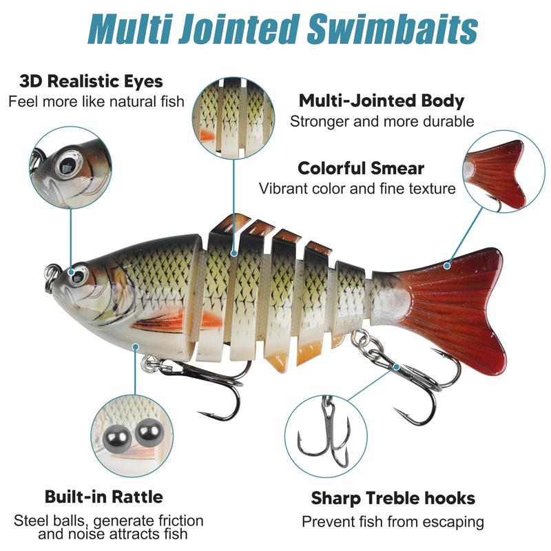 FINXTIDE 5 Pieces/set Fishing Lures Set Multi Segments Jointed Hard Bait 3.9in/0.56oz,Bionic Hard Fishing Bait Suitable for Fresh Water and Saltwater,Sinking Lifelike Swimbait Outdoor Fishing Equipment for Dealsforyoudays Perfect for Beginners