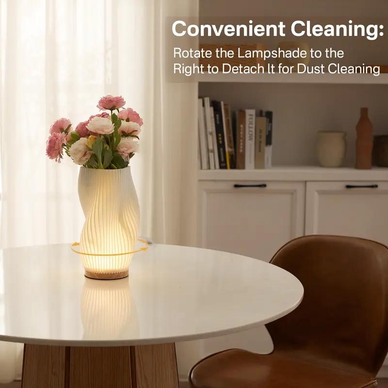 Dawnwake Aesthetic Table Lamp, 3D Minimalist Pleated Bedside Lamp, Dimmable LED Bedroom Lamp, Woodbase Modern Mood Lighting, Adjustable Lighting