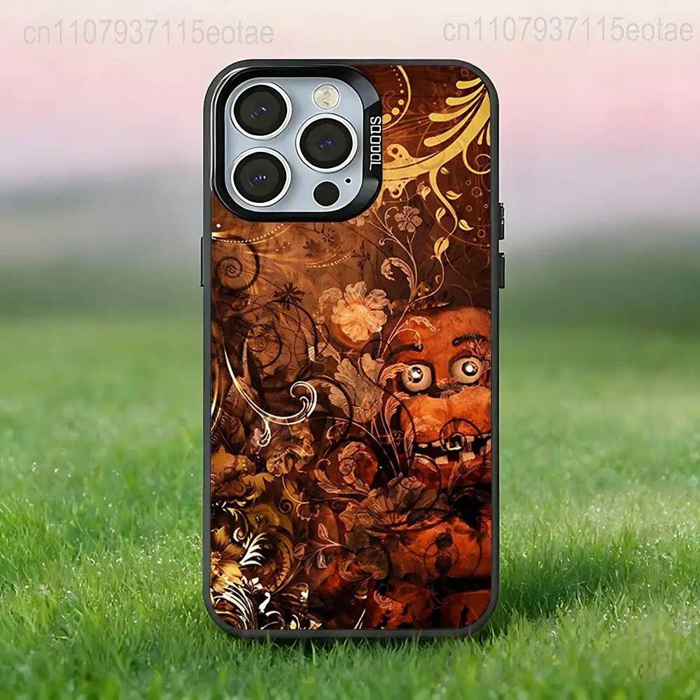 FNAF F-Five-Nights at F-Freddys Anti-Fall Black Bumper Phone Case For iPhone 11-17 Pro Max/Plus & Samsung Galaxy S23-S25