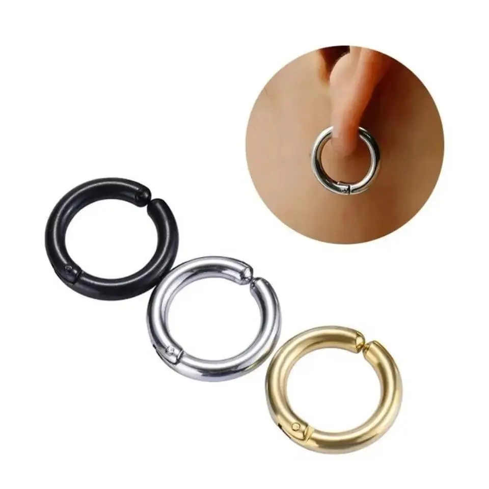 Unisex Non-Piercing Clip-On Earrings - 1 Pair Stainless Steel Circle Hoops, Punk Look Costume Jewelry, Hole-Free Gifts for Women Men