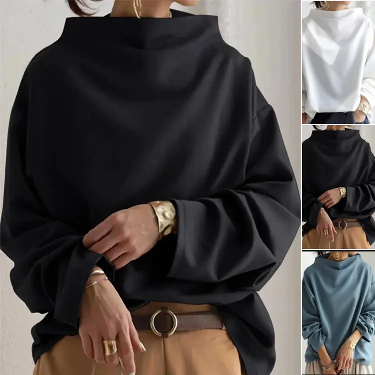 Casual Mock Neck Loose Long Sleeve Top for Women, Oversized Turtleneck T Shirt Soft Basic Fall Winter Layering Outfit