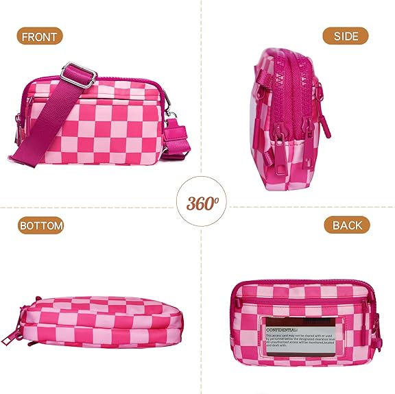 Checkered Wristlet Wallets for Women Nylon Quilted with 4 Zippers Travel Credit Card Holder Cell Phone Organizer Coin Purse Crossbody Key Bag with ID Window RFID Blocking Compact Pouch