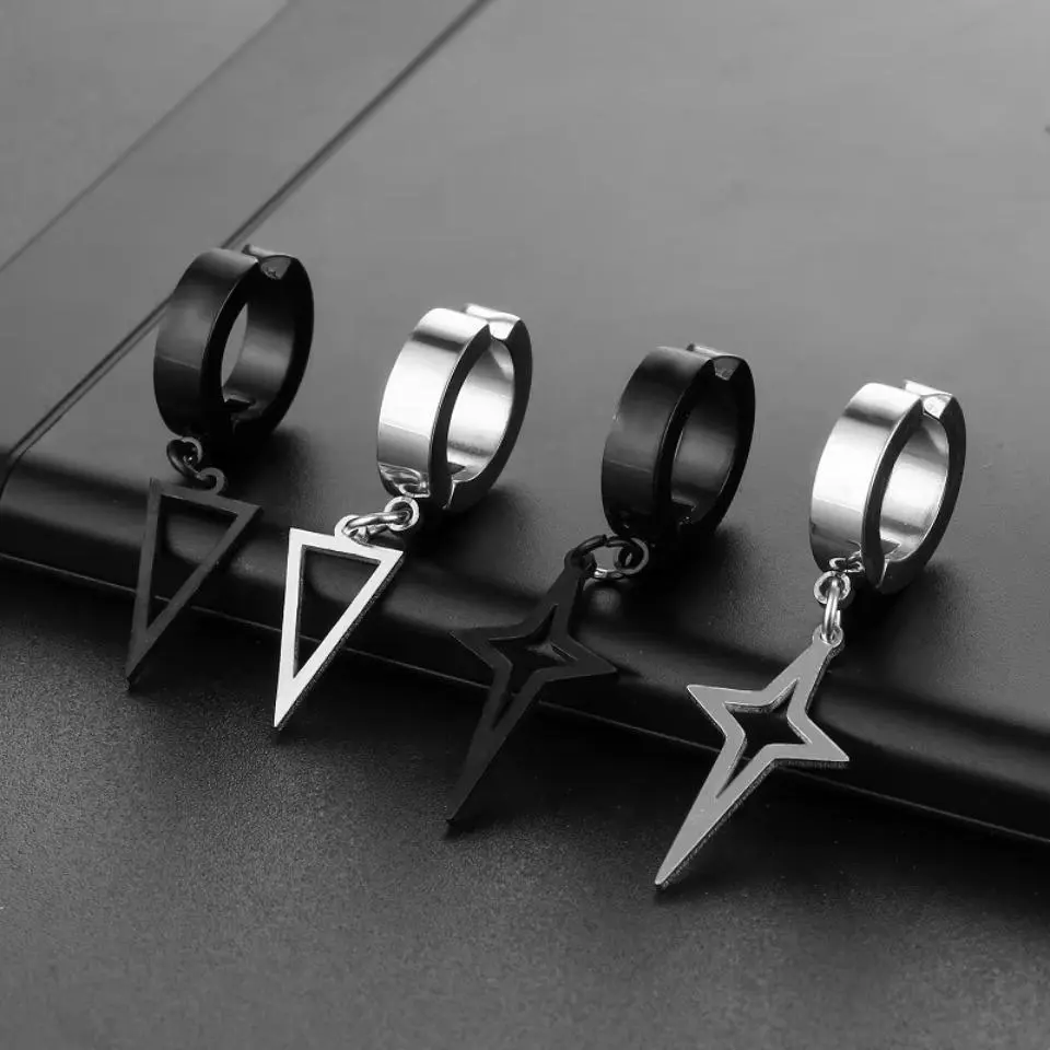 Unisex Stainless Steel Clip-On Round Hoop Earrings, 1-Piece Non-Piercing Fake Earring for No Ear Holes, Black Huggie Style