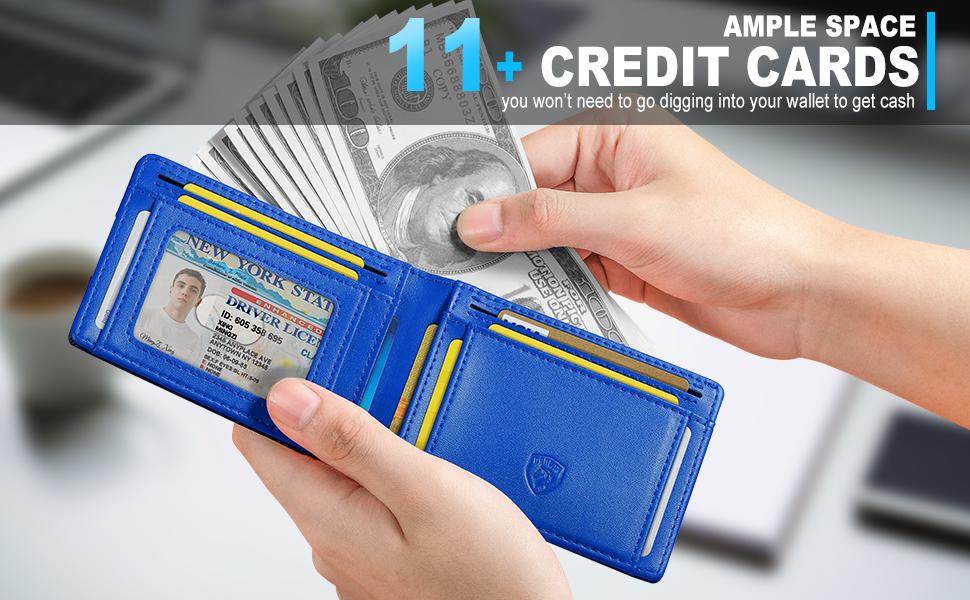 VTLASK Men's Ultra-Thin RFID Blocking Leather Wallet - 12 Card Slots with ID Window, Slim Bifold Front Pocket Design, Premium Gift Box - Ideal for Father's Day, Daily Use & Back to School Essentials Card Holder
