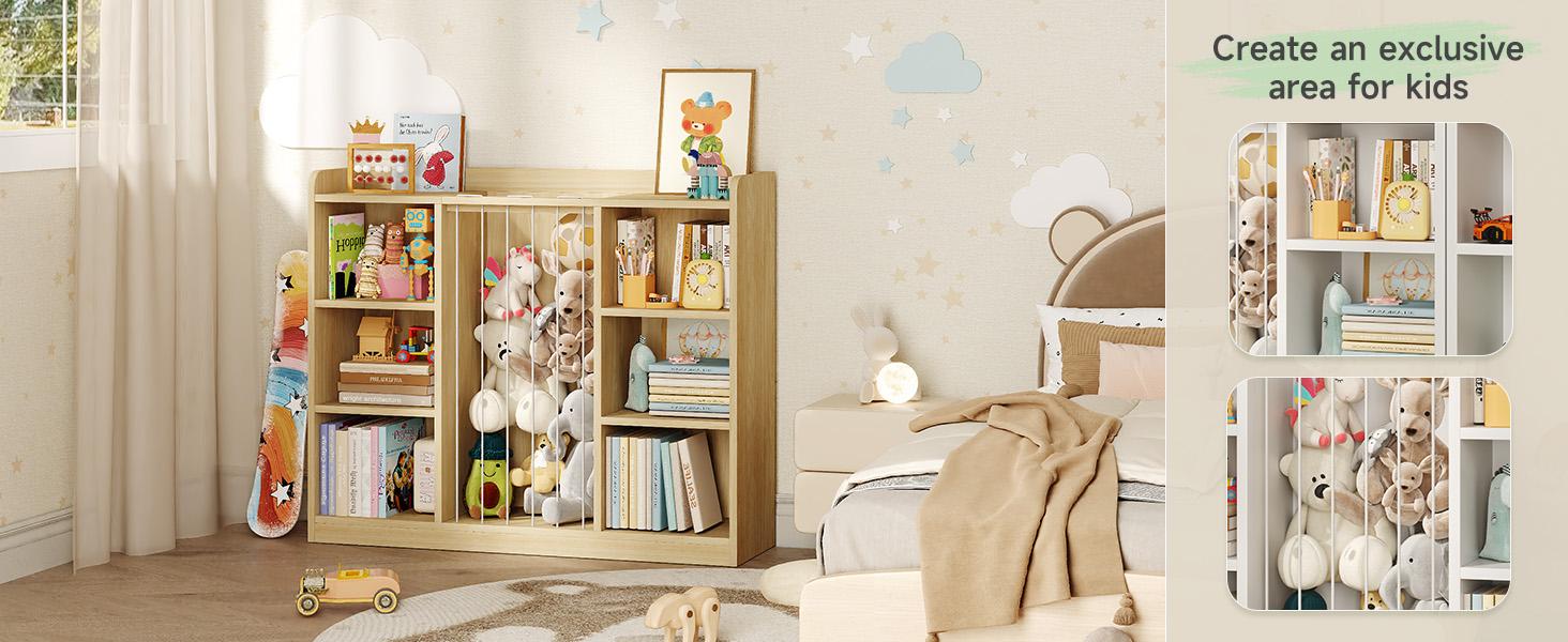 【Valentine's Day Gift】ONBRILL Toddler Stuffed Animal Zoo, Toy Storage Organizer for Playroom, Plush Toy Organizers and Storage, Book Shelf for Kids Rooms, Elastic Band Child Bookcase, Toy Shelf with 8 Storage Cubbies