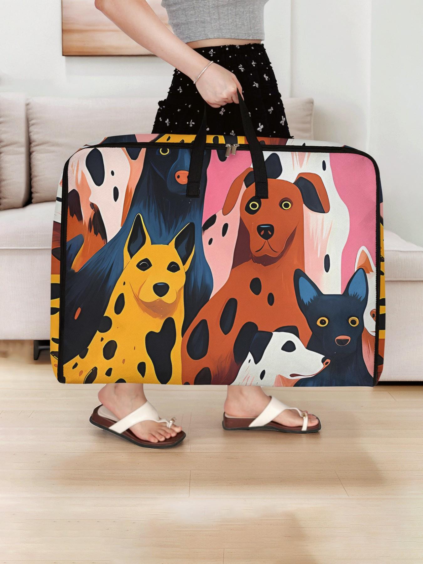 Dog Pattern Storage Box, Space-Saving Large Handheld Organizer, High Capacity Storage, Ideal for Moving, Travel, Camping, Dormitory, Bedroom, Blankets, Print
