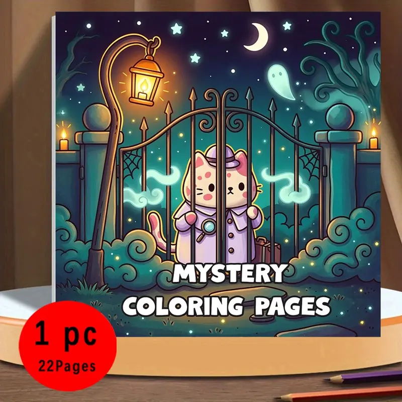 Mystery Coloring Pages, Whimsical Spooky Kawaii Detective Cat Halloween ...
