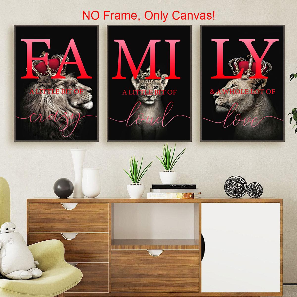 Lion Family Pattern Canvas Poster without Frame, 3 Counts/set Modern Wall Art, Wall Decor for Home Living Room Bedroom Office, Home Decor, Unframed Art Print