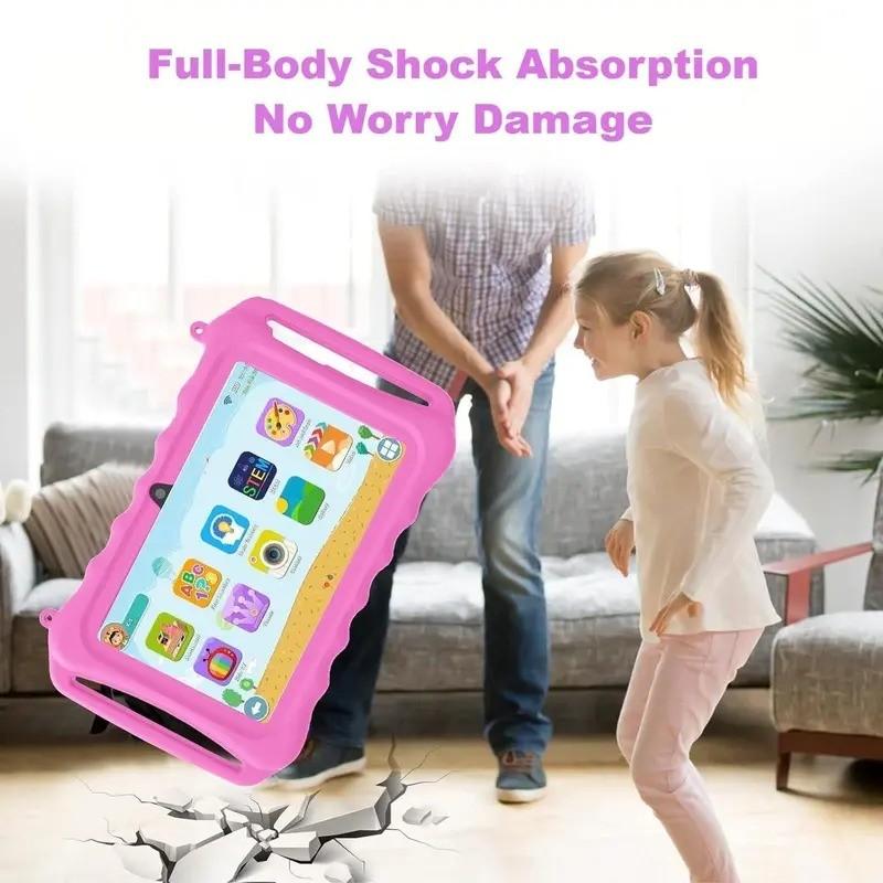 7 Inch Kids Touchscreen Tablet PC Android System Dual Camera WiFi Bluetooth-compatible Shockproof Case Perfect Holiday Gift for Ages 3 and Up