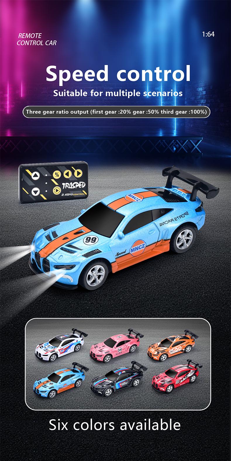 Hotfree 1/64 Mini RC Drift Car, Alloy M4 Racing Car with Trailer, 2.4GHz Remote & APP Control Truck, 3-Speed Modes, LED Lights, USB-C Charging, Indoor & Outdoor Toy, Birthday Christmas Gift for Kids & Adults
