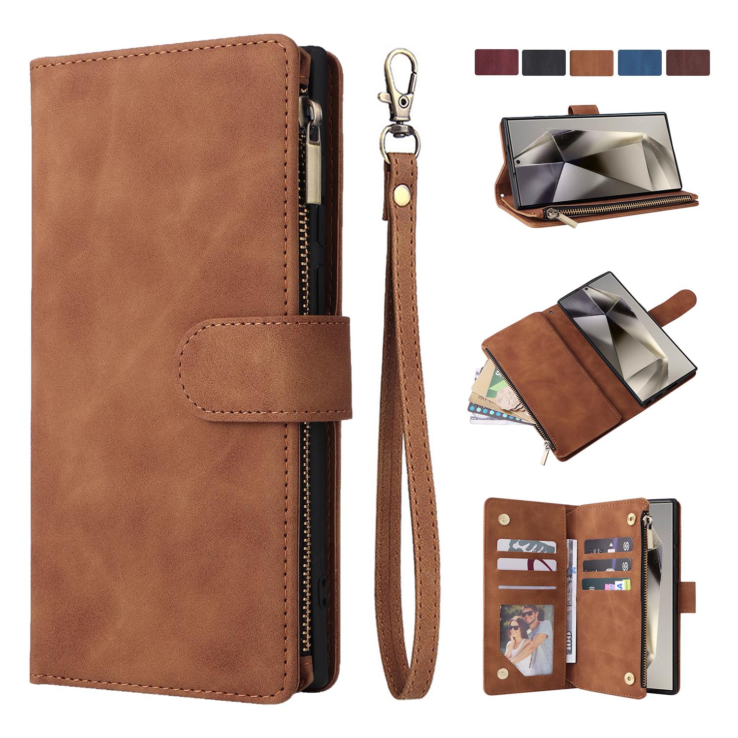 for Samsung Galaxy S25 Ultra S24 S23 S22 S21 Plus Wallet Case with RFID Blocking Card Slot Soft PU Leather Zipper Flip Folio with Wrist Strap Kickstand Protective Cov