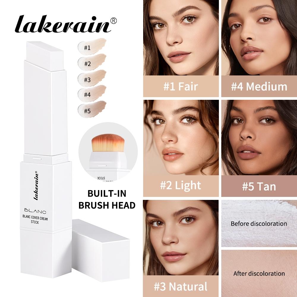 Long-Lasting Color-Adapting Foundation Stick, Flawless Foundation, Medium to High Coverage, Self-Adjusting to Skin Tone (White Base), Oil-Free & Lightweight, Dual-Ended with Built in Brush, 5 Shades for All Skin Tones, Face Makeup