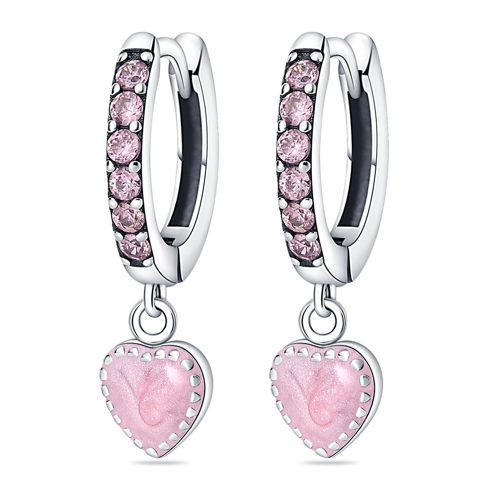 925 sterling silver sparkling halo pink heart-shaped earrings, cute, suitable for women to wear, can be used as gifts, daily wearearrings trendy earring everyday jewelry