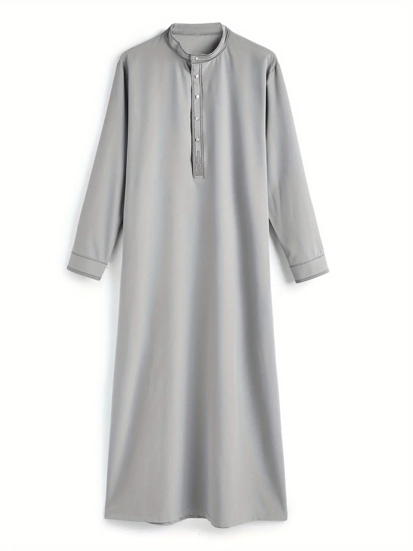 Muslim Men's Arabic Robe, Embroidered Front, Stand Collar, Long Sleeve, Loose Fit, Ramadan Eid Prayer Dress, Middle Eastern Style, Festival Wear, Islamic Thobe