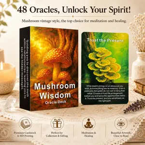English Mushroom Wisdom Oracle Cards, 48 Pieces, Tarot Series, Spiritual Divination Deck, Vintage Meditation Gift, Self-Discovery Guide, Home Decor, Healing Gift