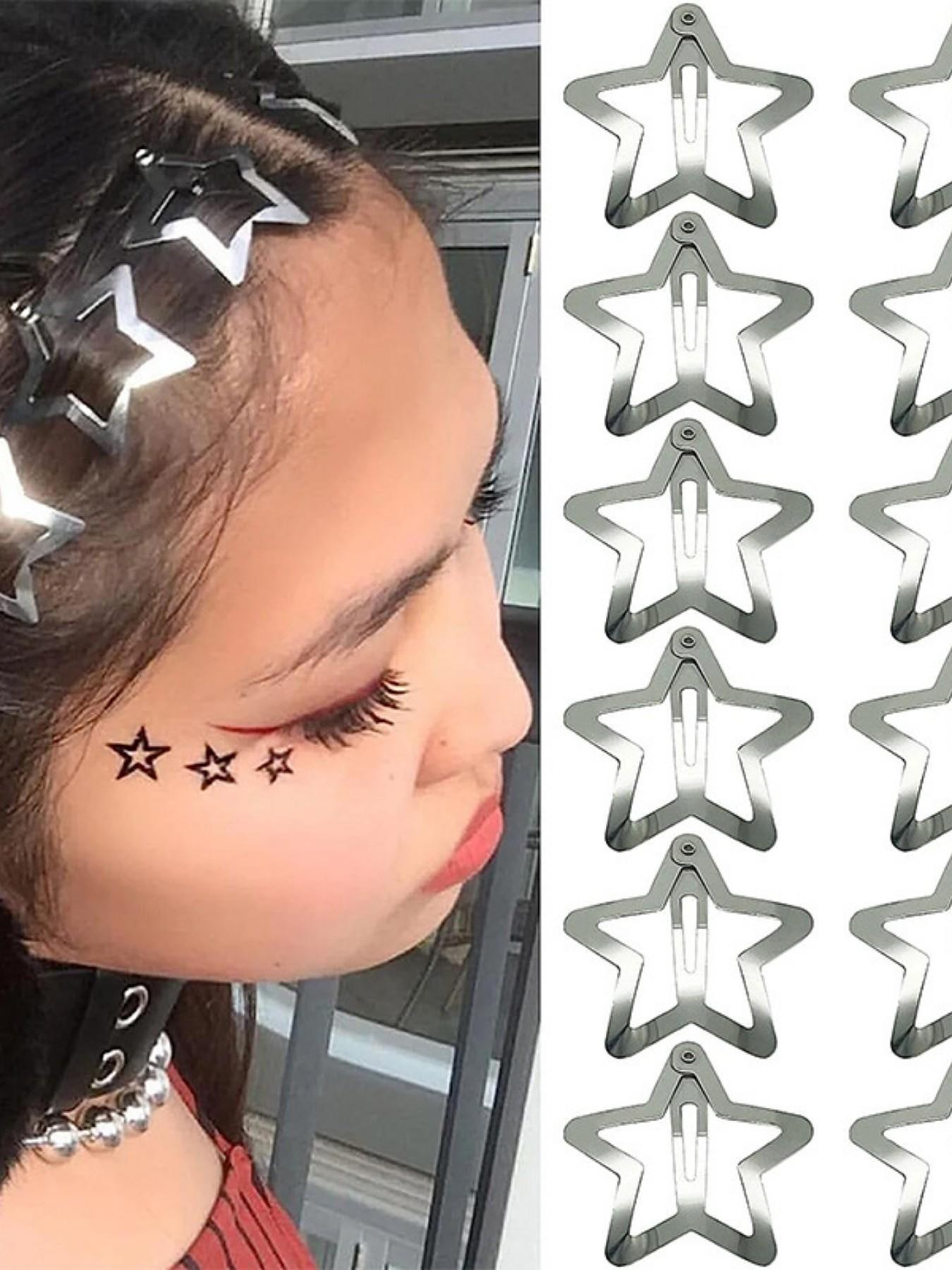 20pcs Silver Color Star Metal Hair Clips, Fashion Sweet and Spicy Style, Girlish Hair Accessories, Casual All-Season Hair Clips