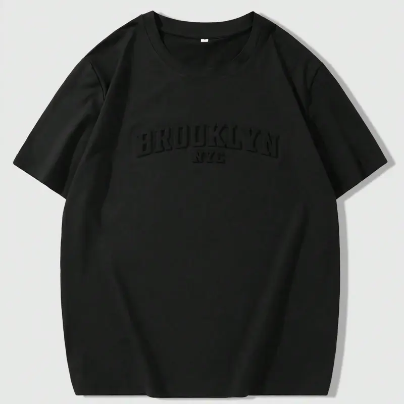 Vintage Brooklyn Heavyweight Boxy Tee | Minimalist 3D Embossed Graphic Short Sleeve | Versatile Clean Fit Streetwear for Daily Hangouts & Gym Lifestyle Fashion Streetwear Top