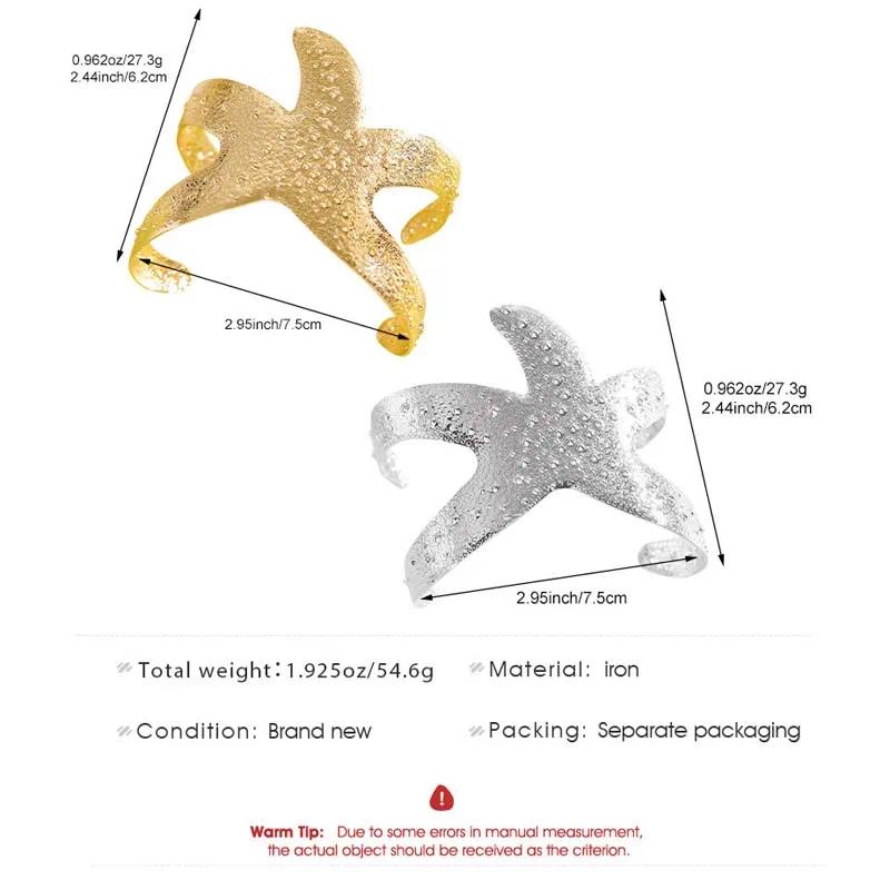 Women's Vintage Gold Geometric Star Metal Texture Adjustable Size Female Cuff Bracelet, Exaggerated Open-Arm Design for Casual Wear Fashion Jewelry, Open Arm Shape