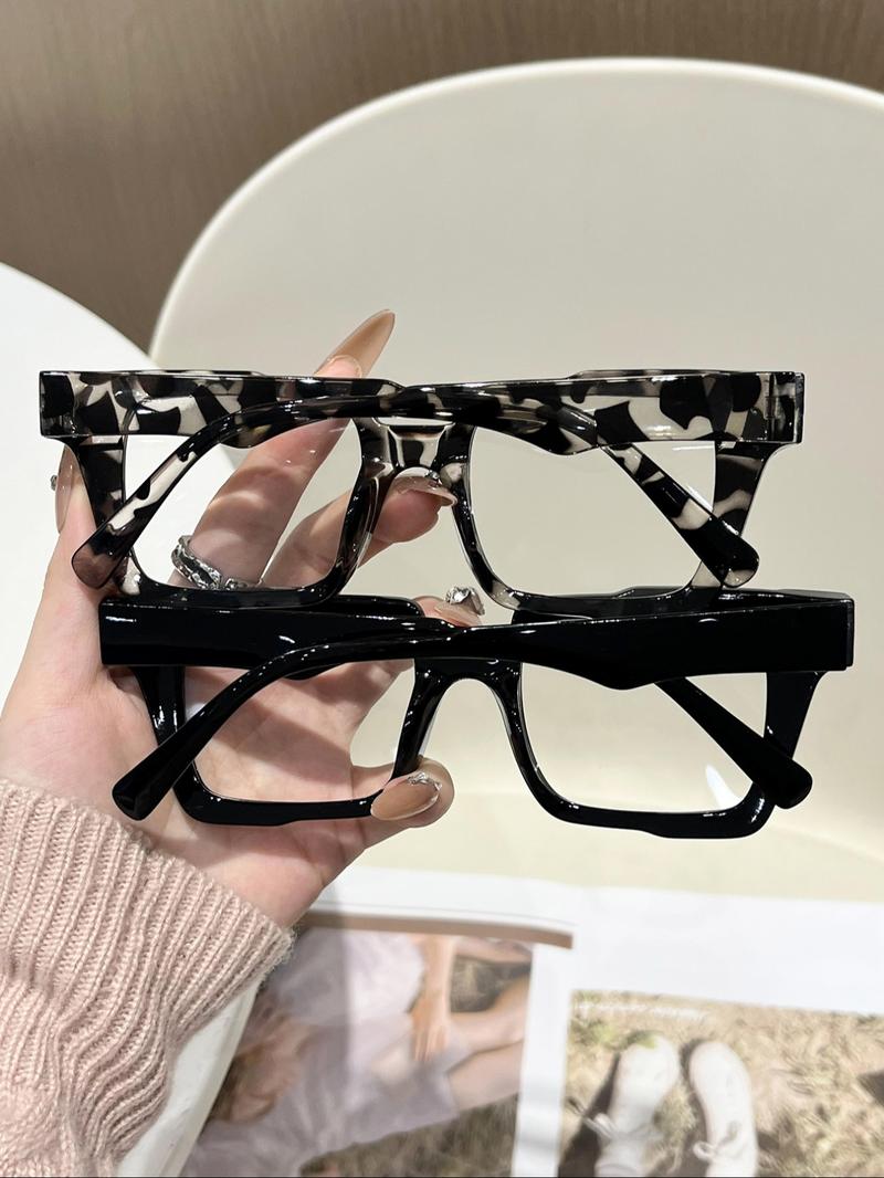 Women's Vintage Flat Mirror Glasses, 2 Pairs Traveler Frames, Perfect for Back-To-School, Office, Casual Activities, Leopard Pattern Eyeglasses