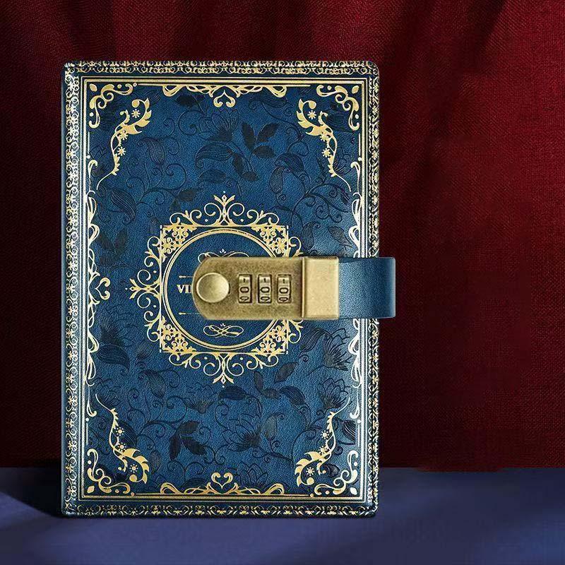 Vintage European Embossed Gold Foil Password Notebook, Luxurious Texture, Practical Functionality, Diary Journal Private Notebook, 100 Sheets