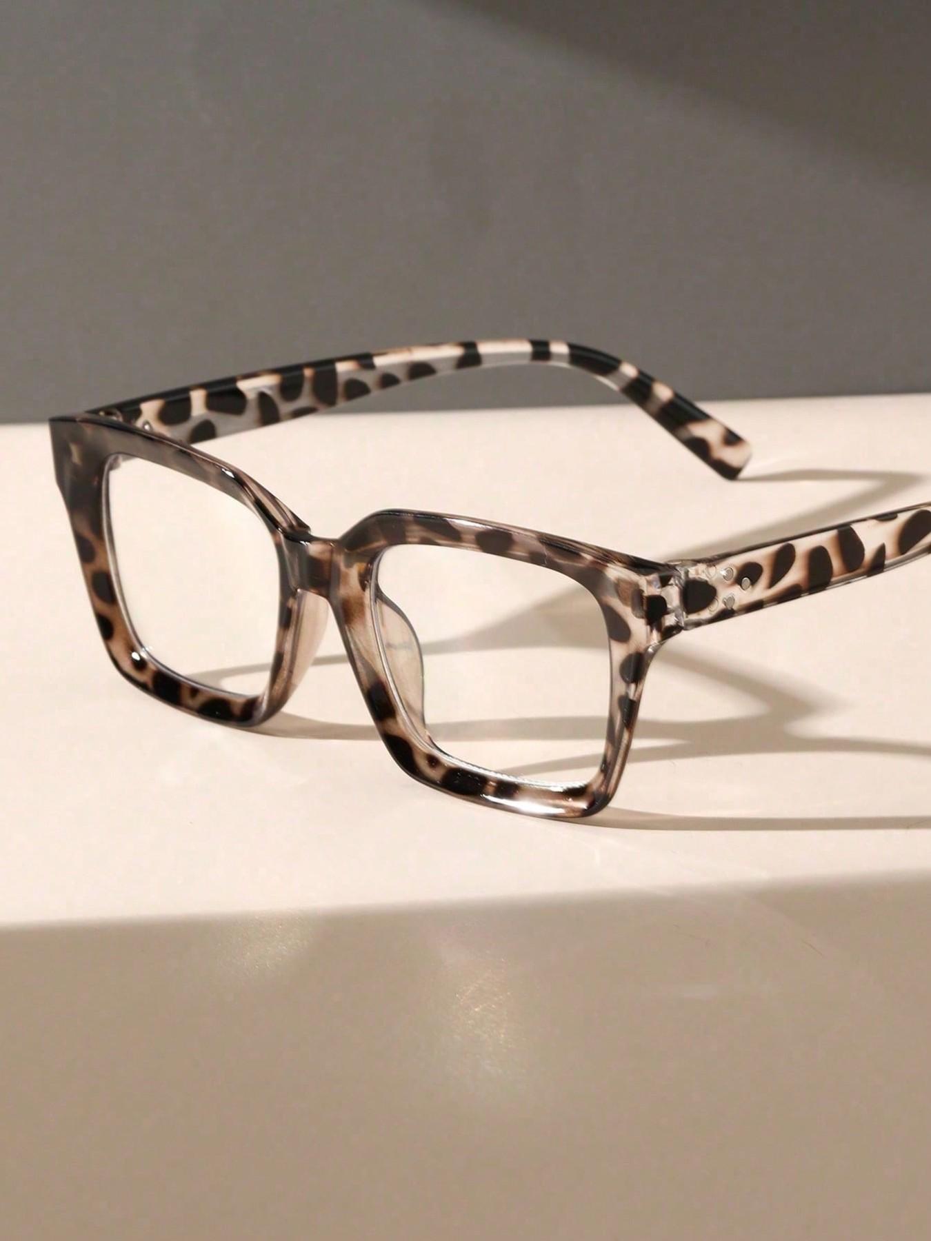 Women's Leopard Print Square Plastic Frame Blue Light Blocking Glasses, Anti Blue Glasses, Leopard Pattern Eyeglasses, Casual Stylish Glasses, Square Frames Glasses, Fashion Retro Transparent Lenses, Lightweight Comfortable, Square Frame Eyewear
