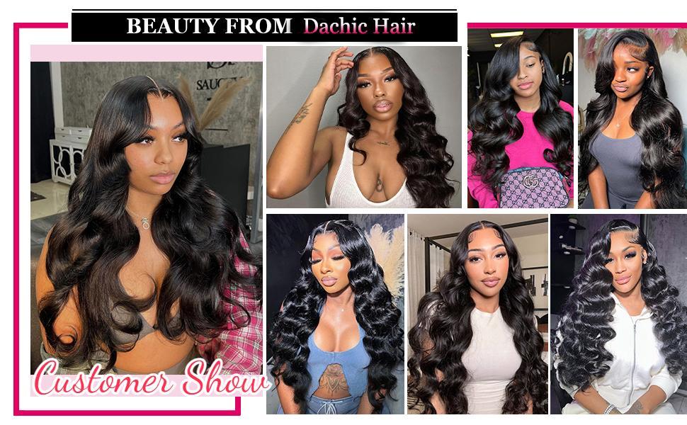 Dachic Hair 13x6 HD Transparent Lace Front Wigs Natural Black Body Wave Wig 180% Density 99J Burgundy Pre Plucked Brazilian Hair 613 Blonde Color Human Hair P4/27 Highlight Body Wave Wig Hot Red Color Wigs for Women