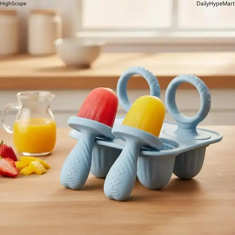 4Pack Shaped Kids Cute Silicone Popsicle Molds Family Set - BPA-Free Reusable Ice Pop Maker with Smooth Release, Small Hand-Friendly Kid-Size Grip, Homemade DIY Dessert Accessory