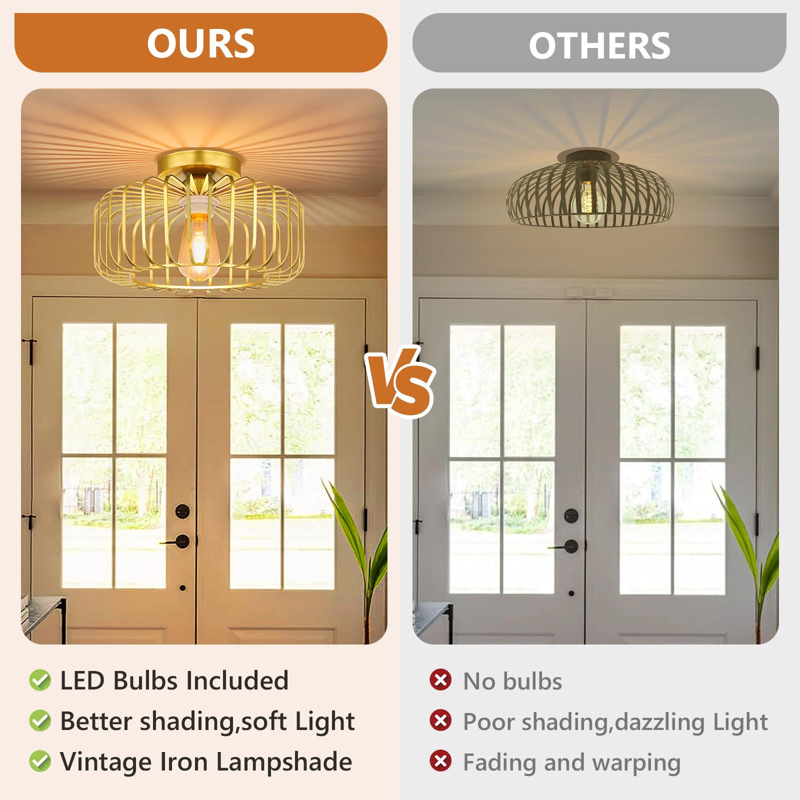 Serbasic Semi-Flush Mount Ceiling Light Fixtures Modern Gold Ceiling Light E27 Base Round Lampshade Chandelier for Hallway Bedroom Foyer Living Room Dining Room Kitchen