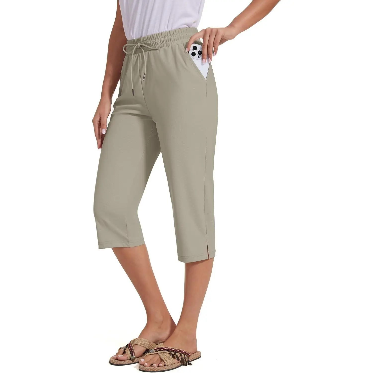 18" Beach Pants for Women Swim Pants Built-in Brief Quick Dry Summer Capris UPF50+ Knee Length Long Swim Bottoms