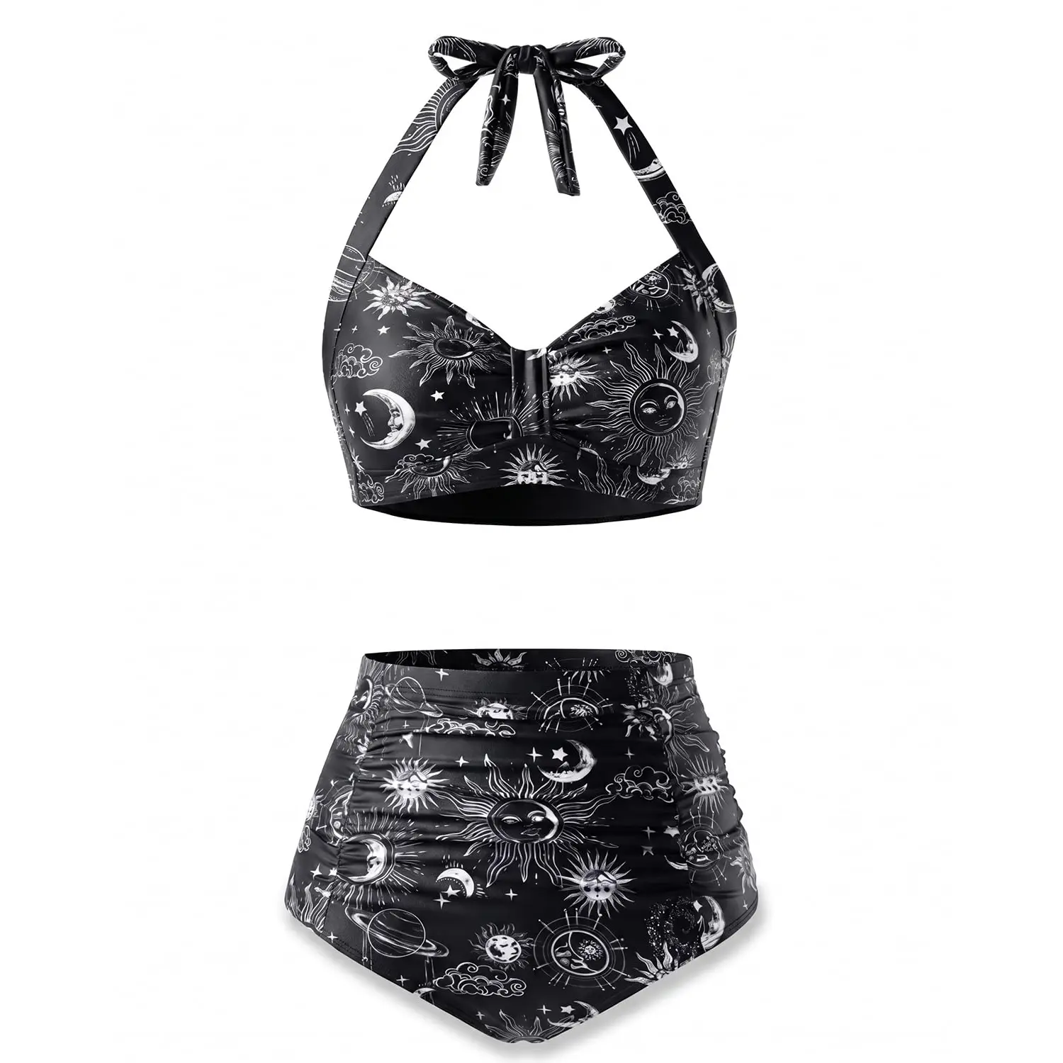 Holipick Women High Waisted Bikini Set Two Piece Tummy Control Swimsuit Halter Top with Bottom Bathing Suit Plus Size Swimsuit for Women Vintage Swimwear Ruffle Swimsuits