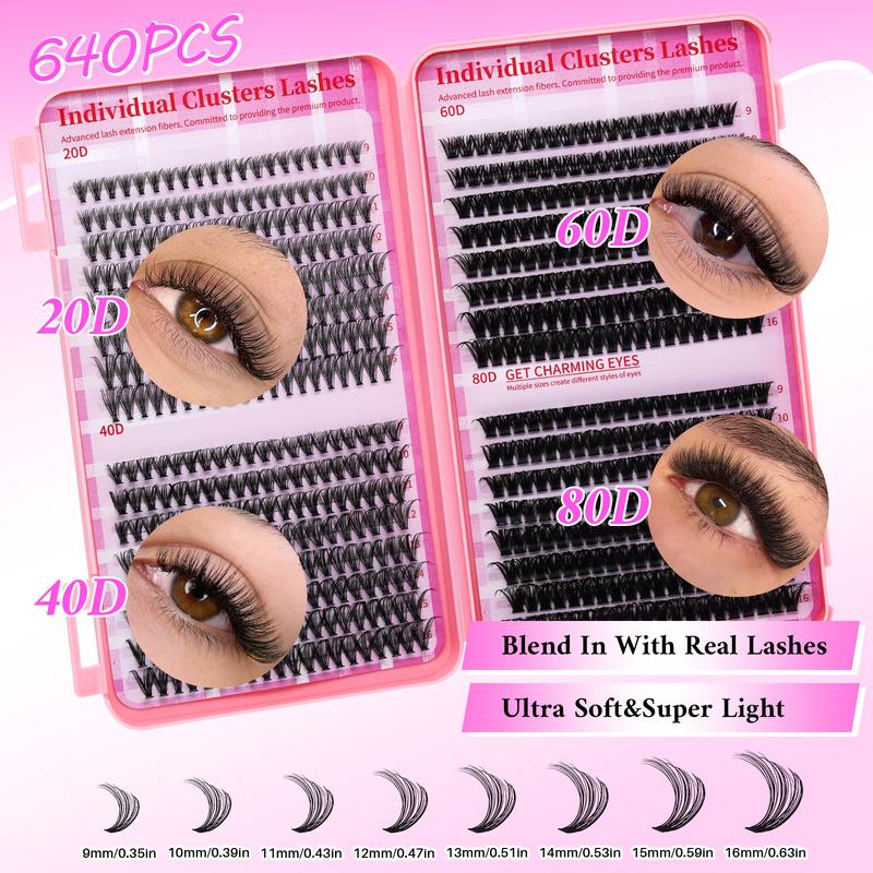 640PCS 20D40D60D80D Individual False Cluster Book Kit High Capacity Individual Lashes 9-16mm Mixed D Curl Natural Look Wispy Soft And Comfortable False Eyelashes Long-Lasting Individual Lashes Kit With Lash Bond&Seal And Tweezers And Lash Brush 640PCS 20D40D60D80D Individual False Cluster Book Kit High Capacity Individual Lashes 9-16mm Mixed D Curl Natural Look Wispy Soft And Comfortable False Eyelashes Long-Lasting Individual Lashes Kit With Lash Bond&Seal And Tweezers And Lash Brush