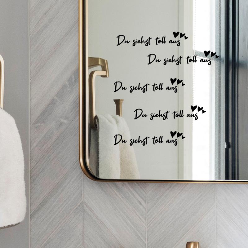 5pcs French 'you Look Great' Mirror Decal, PVC Stickers for Laptops, Cars, Walls, Heart Design, Modern Aesthetic, Smooth Application